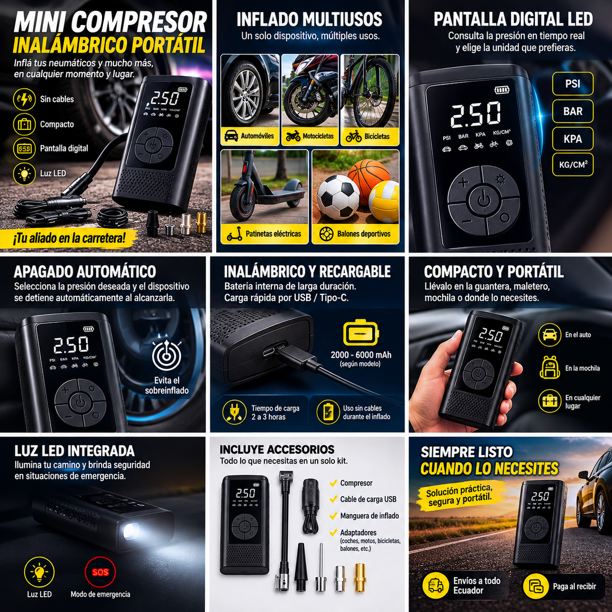 🚗 Mini Compresor Inalámbrico Portátil