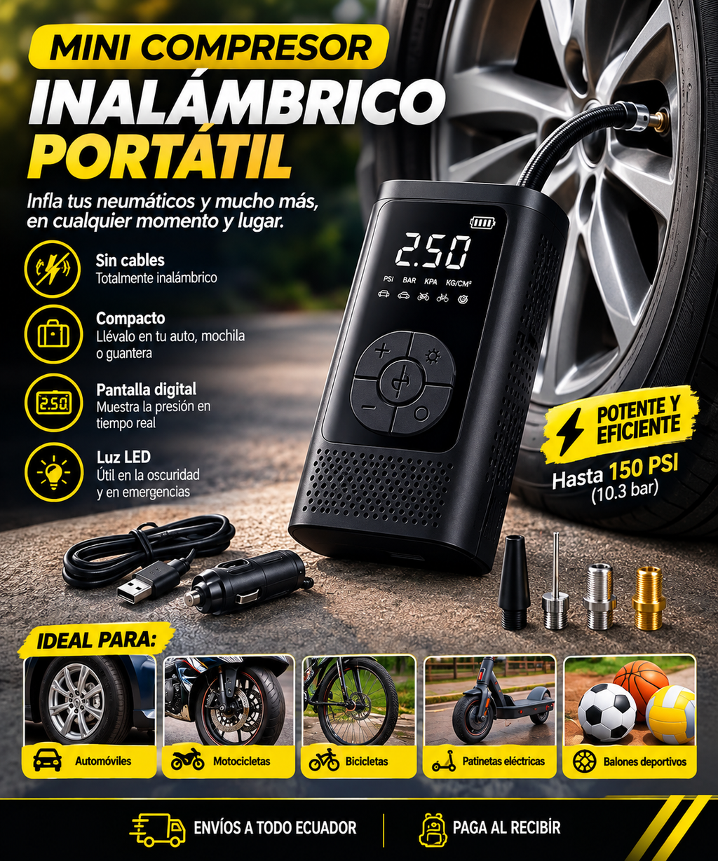 🚗 Mini Compresor Inalámbrico Portátil