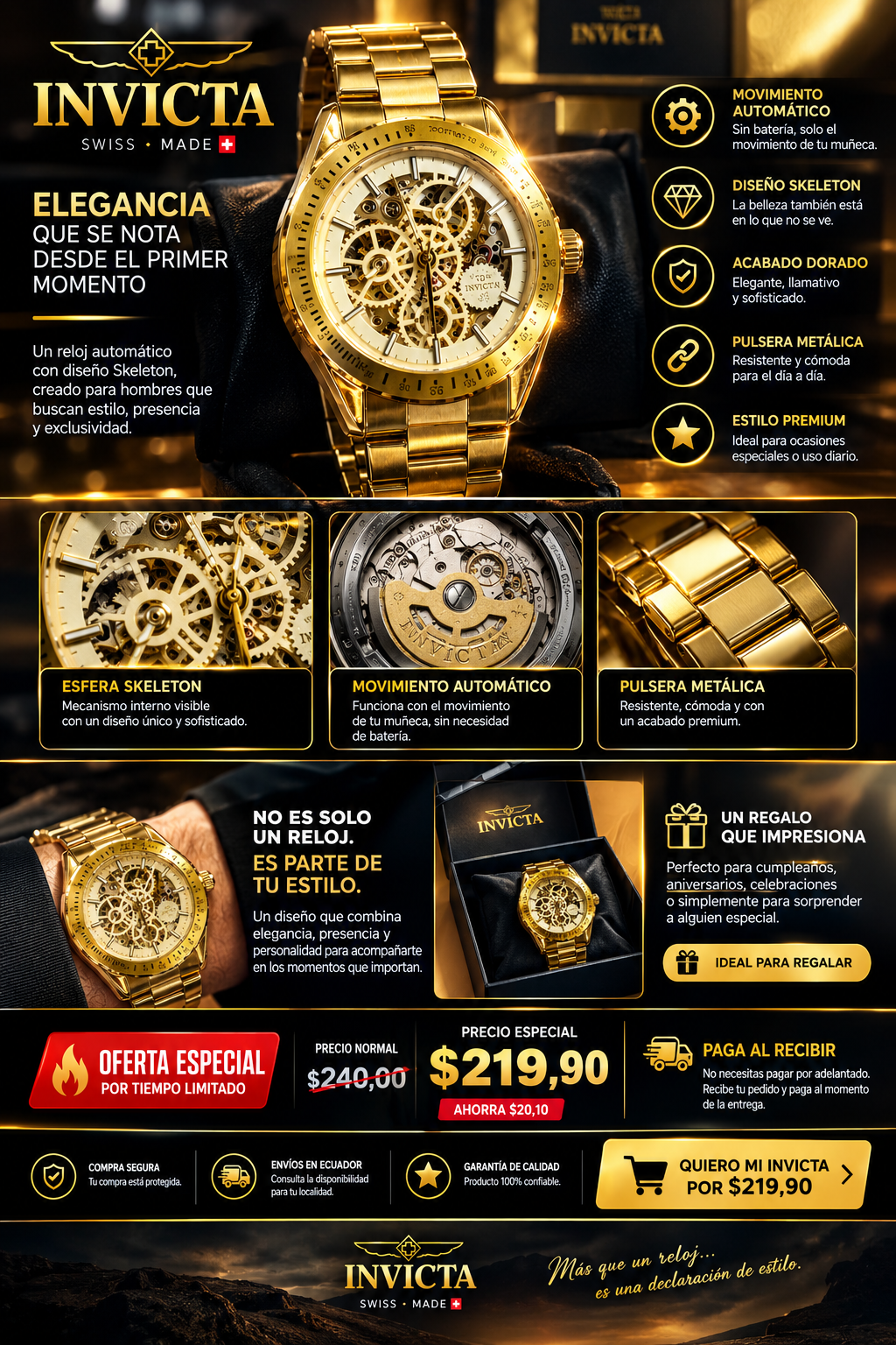 ⌚ INVICTA AUTOMÁTICO SKELETON - Presencia y Estilo